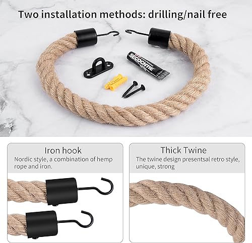 Porta rotolo di carta igienica Corda Vintage Portarotolo Autoadesivo Bagno Porta carta igienica vintage per bagno, cucina, WC, decorazione - Honorern