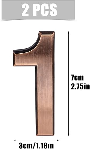 2 Pezzi 7cm Numeri per Cassette Postali in Bronzo, Adesivi per Numeri di Indirizzo, Cartelli per Numeri di Porte per Auto Appartamenti Hotel (Numero 1) - Honorern
