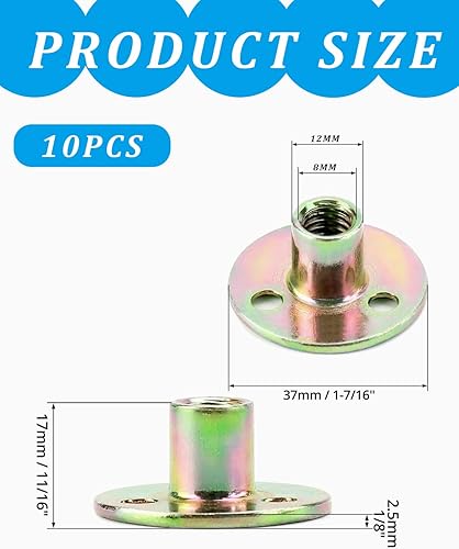 10 Pezzi Dado Flangiato M8, Dado a T con Foro Bavato M10,Dadi a 3 Fori, in Ferro Zincato con Base Rotonda per Fissaggio Mobili di Collegamento, per Collegamento mobili, M8x36x2.5mm - Honorern