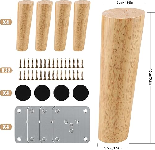 4pz Gambe per Mobili Legno, 15cm Piedini per Mobili Ricambio Parti di Mobili in legno Gambe per Tavolo Piedini di Ricambio per Divano Letto Poltrona Armadio - Honorern