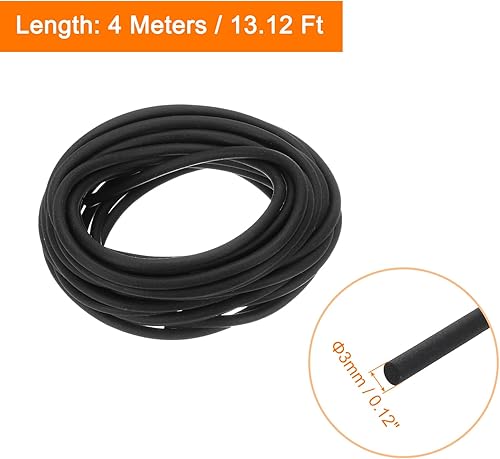 Nastro Tenuta Schiuma Silicone, Diametro 3mm (0,12') Lungo 4 Metri (13,12 Piedi) Gomma Spugna Sigillante Rotondo Corda Gomma Solida per Macchinari e Industrie, Nero - Honorern