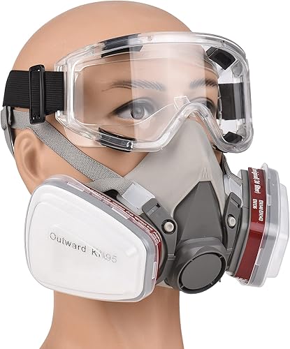 Maschera respiratoria riutilizzabile 6200, maschera a gas, protezione respiratoria con occhiali di protezione per la verniciatura, vapore organico, saldatura, lucidatura, lavorazione del legno e altre - Honorern