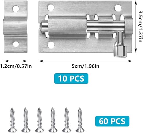 10 Pezzi Bullone Serratura Porta Argento Bullone Serratura Porta In Acciaio Inox Chiavistello Per Porta In Legno Con Viti Chiavistello Scorrevole Per Cancello Da Giardino Per Mobili Finestre Cancello - Honorern