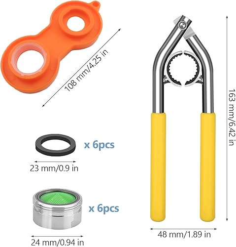 Chiave per Filtro Rubinetto con Chiave Arancione + Rondella + Gorgogliatore, Rame, Raccordi per Rubinetti, per la Rimozione e L'installazione di Rubinetti da Cucina, Bagno e WC (Giallo) - Honorern