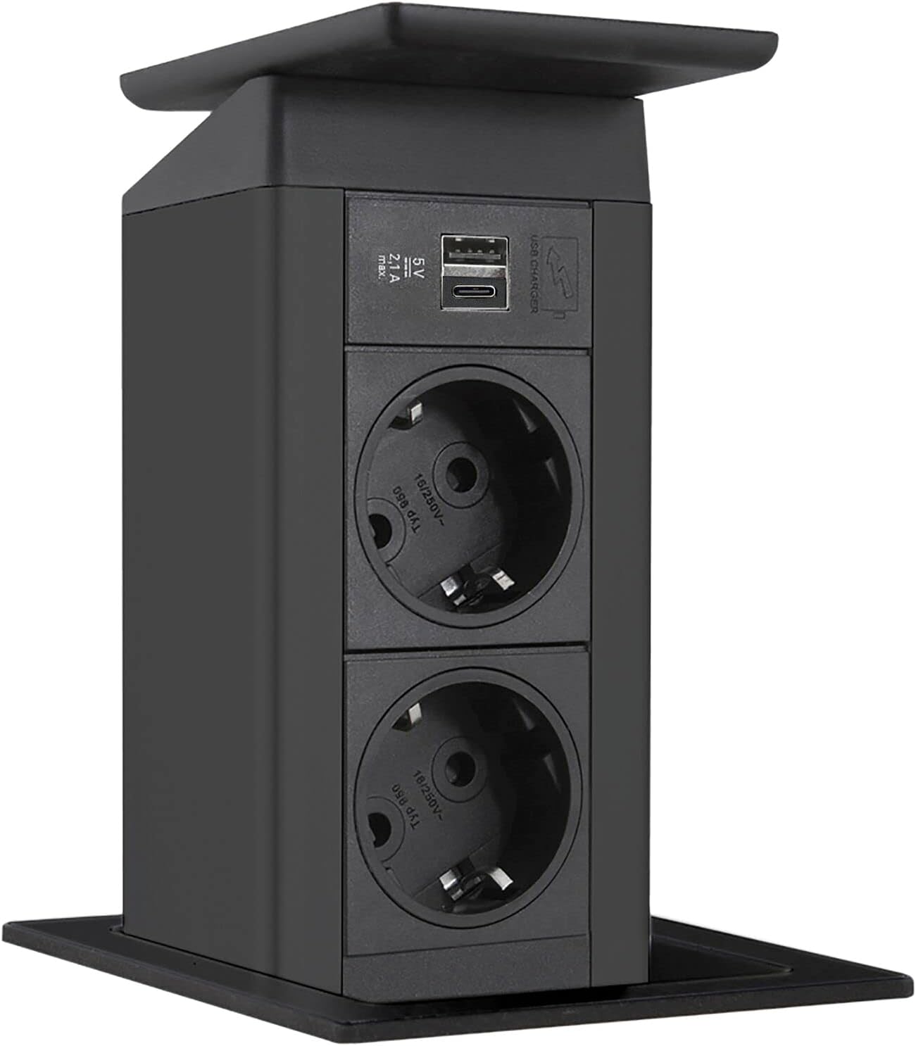EVOline 159311010900 Port Push Nero 2 X Charger Coperchio Basculante, 2x Schuko, USB-A, USB-C, schwarz - Honorern