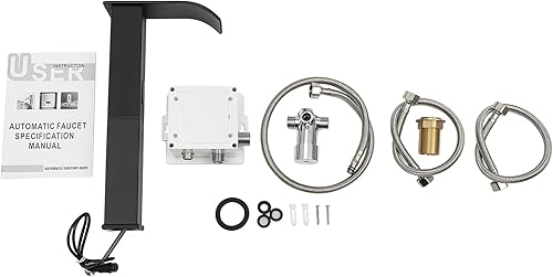 Rubinetto per lavabo con sensore a infrarossi, rubinetto da bagno, sensore automatico senza contatto, rubinetto da bagno, miscelatore monocomando nero - Honorern