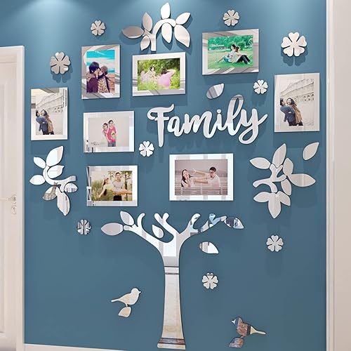 Adesivo Murale 3D Albero Famiglia - Decorazione da Parete con Cornici Porta Foto per Soggiorno - Sticker Foglie Photo Wall - Honorern