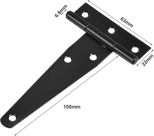 6 Pezzi 4 Pollici Cerniere a T Resistenti, 100mm Cerniere a T Zincata, Cerniere per Porte, Cerniera a cancello per porte in legno, in Ferro Forgiato Nero - Honorern