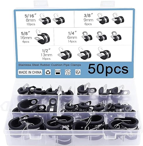 50PCS Morsetto per cavi in acciaio inossidabile con morsetto per tubi in gomma Assortimento con 5 dimensioni 1/4 '' 5/16 '' 3/8 '' 1/2 '' 5/8 '' per fascette per cavi in metallo - Honorern
