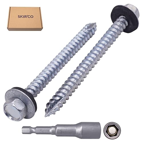 SKIR'CO (100 pezzi) Viti zincate per tetti, 6,5 x 75 mm Viti autofilettanti con rondelle EPDM, testa esagonale - Honorern