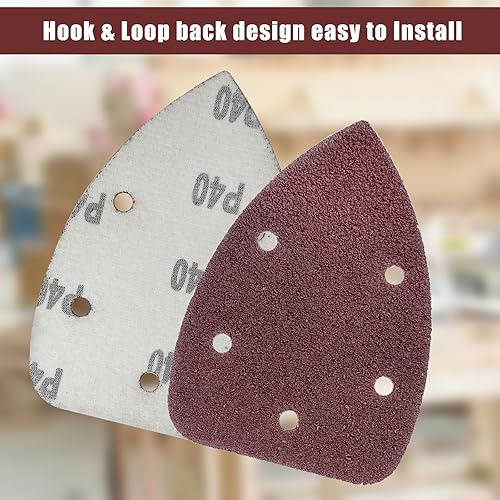 50 pezzi di carta vetrata triangolare, grana 80, 5 fori, in velcro, carta vetrata a delta, per smerigliatrice triangolare, 140 x 100 mm - Honorern