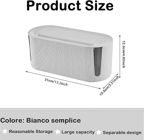 Scatola Cavi Con Coperchio, Scatola Nascondi Fili, Gestione Cavi Box, Scatola Per La Gestione Dei Cavi, Scatola Organizer Per Cavi, Per Nascondere i Cavi Ela Striscia Di Alimentazione (Bianco) - Honorern