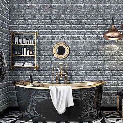 10 pannelli adesivi di carta da parati con mattoni effetto 3D, per bagno, camera da letto, soggiorno, balcone, cucina (77 x 70 cm), (grigio argento) - Honorern