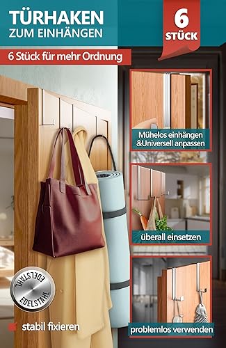 Appendiabiti da Porta, Bianco - 6 x Acciaio Inox Attaccapanni - Gancio Porta con Elevata Capacità di Carico, Versatili Ganci Adatti Ovunque - Honorern