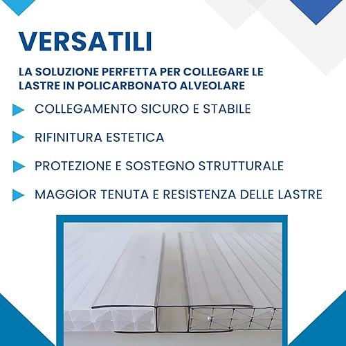 Profilo di Giunzione Policarbonato Trasparente ad H, Spessore 16 mm, Lunghezza 3 metri, per Pannelli Policarbonato, Exolon®, Made in Italy - Honorern