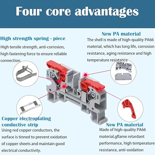 Kit di Morsettiere Su Guida DIN, con connettori compatti universali da 10 pezzi (rosso), Striscia di Marcatura, Striscia di Collegamento (2/3/4/5P) e moduli fissi - Honorern