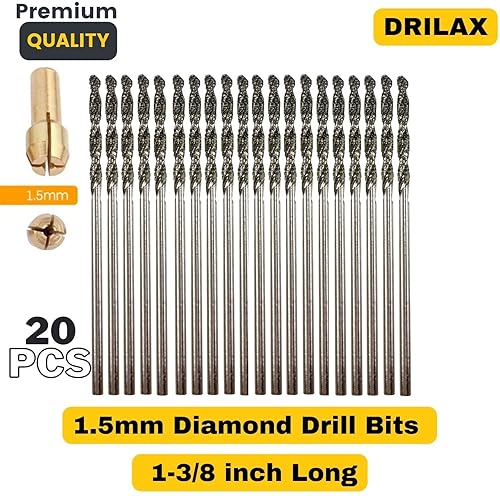 Drilax - Set di 20 punte da trapano diamantate da 1,5 mm, per gioielli, spiaggia, vetro marino, pietre preziose, 20 pezzi - Honorern