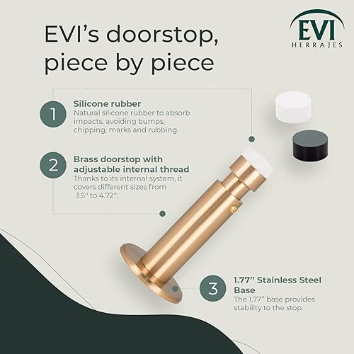 EVI HERRAJES Fermaporta da parete regolabile, installazione adesiva o con striscia fondo (Acciaio Inossidabile - Laccato Nero) - Honorern