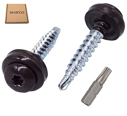 SKIR'CO 40 viti per coperture in metallo, 4,8 x 28 mm verniciate autoperforanti con rondelle EPDM, vite Torx in lamiera (40, grigio marrone RAL 8019) - Honorern