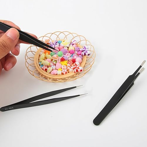 6 Pinzette di Precisione Anti-Statiche in Acciaio Inossidabile Nero, Set di 6 Pinzette di Precisione per Elettronica, Gioielleria, Laboratorio - Honorern