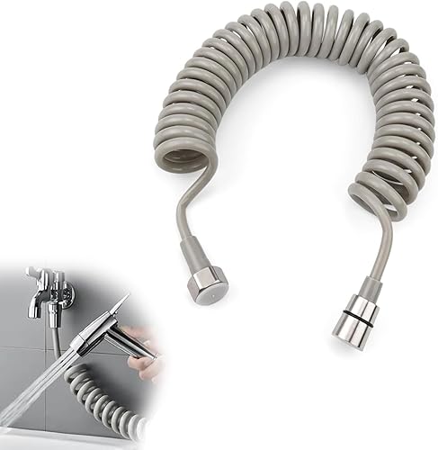 Tubo Doccia Flessibile, Molla Flessibile Doccia da 5 m, con Connettore 1/2, PU Tubo Flessibile Doccia Spirale, Portata Estensibile 5-9 m, Grigio, per Rubinetteria, Prolunghe Doccia - Honorern