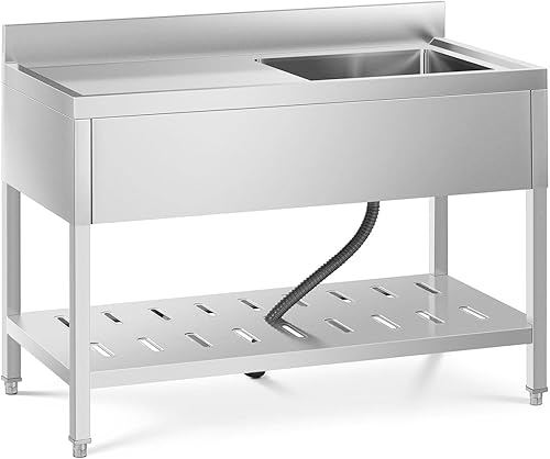 Lavello In Acciaio Inox Cucina Professionale Lavandino Ristorante RCSSS-120X60-S (Una vasca, 49 x 42 x 25,5 cm) - Honorern