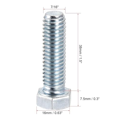 Bulloni a vite a testa esagonale in acciaio al carbonio 7/16 pollici, 14 x 1-1/2 pollici, fissaggio grado 5 UNC 5 pezzi - Honorern