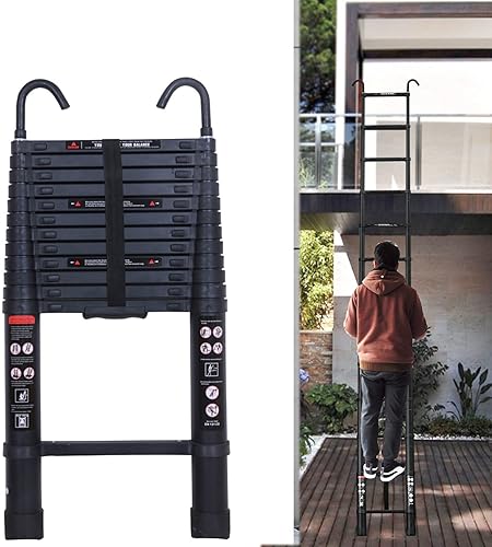 Scala telescopica da 5 m, in alluminio, allungabile, portatile, pieghevole, con scala EN131, portata 150 kg - Honorern