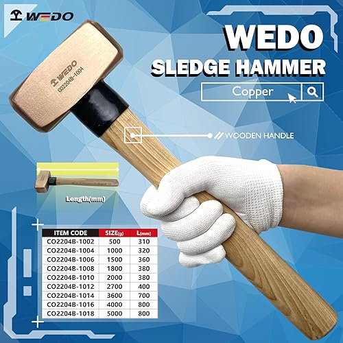 WEDO CO2204A - Martello con manico in plastica, testa a martello in rame, 350 mm, peso testa 1000 g - Honorern