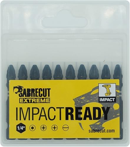 10 punte per cacciavite a percussione SabreCut SCPZ250_10 da 50 mm PZ2 Set Single Ended Pozidriv POZI No.2 per impieghi gravosi con scatola di immagazzinaggio - Honorern