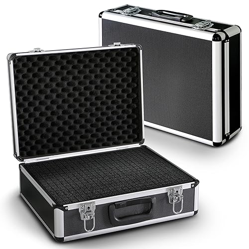 PeakTech 7305 - Custodia universale per strumenti di misura, Custodia in alluminio resistente, Vano porta attrezzi, Imbottitura in schiuma, Con lucchetto, Antipolvere, L - 405 x 330 x 150 mm - Honorern