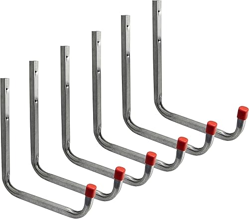 Gedotec Gancio da parete per officina | Gancio per attrezzi da garage | Scala | Gancio grande | 250 x 300 mm | Portata 30 kg | Ganci per attrezzi da avvitare | 6 Pezzi - Honorern