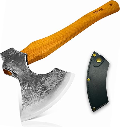 Ascia Vichinga, Ascia con Manico in Legno di Noce Hickory Inclusa Custodia in Pelle Vera Nera - Modello X-WIC - Honorern