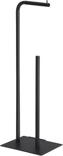 Porta Carta Igienica da Terra, Piantana Portarotolo Porta Carta Igienica, Portarotolo Carta Igienica per WC, accessori da bagno, Senza Forare, in Piedi, Nero e Marrone - Honorern