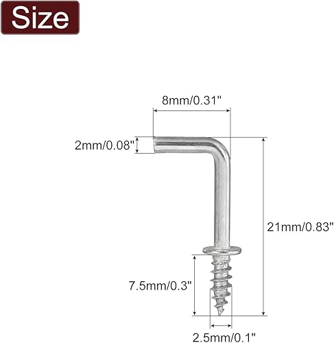 Ganci ad Angolo Retto, 50pz 1/2' Ganci a Vite a Forma di L Avvita Ganci, Ganci a Vite ad Angolo Retto in Metallo a Forma di 7 per Appendere, Argento - Honorern