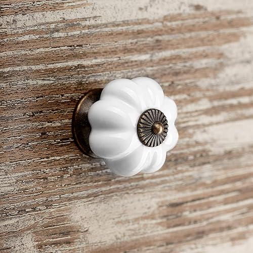 10 x Pomello per Mobili ANNA Ø 39 mm bianco con Base brunita Maniglia Pomello per Armadio Pomello in Porcellana Pomelli - Honorern