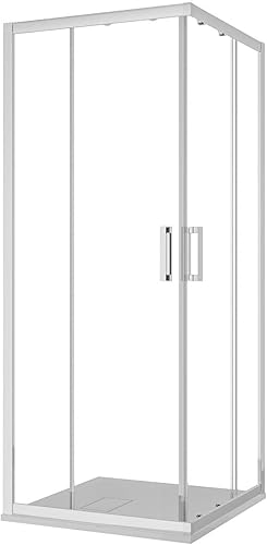 Box Doccia Quadrato 195 Cm H Cabina Bagno Con Porte Scorrevoli Ante In Cristallo Temperato Trasparente da 6 mm Struttura Alluminio Anodizzato Maniglie in Acciaio Cromato (90 x 90 Cm) - Honorern