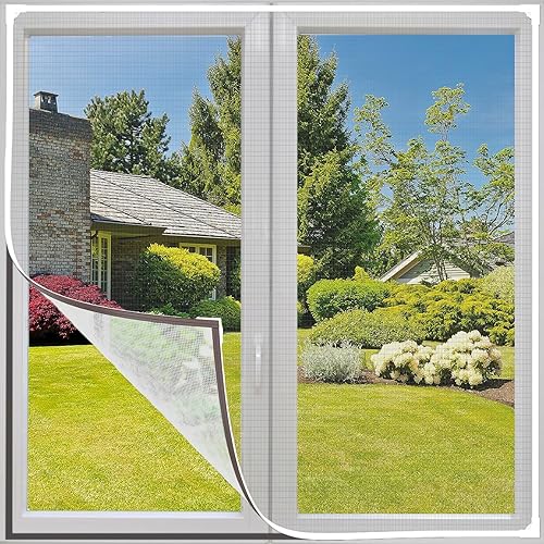 Zanzariera magnetica fai da te per finestra, 110 x 120 cm, regolabile, per finestre, facile installazione, zanzariera a rete per tenere lontani insetti, mosche e zanzare (cornice bianca, rete grigia) - Honorern