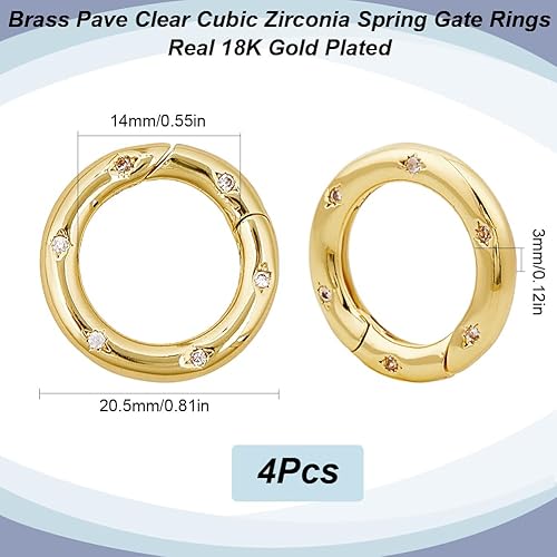 1 scatola 4 pezzi Oro Moschettone Rotondo Clip Molla O Anello Clip Sfuso 20mm Zirconia Cubica Vero Oro 18K Ottone Portachiavi Fibbia A Scatto Anello Cancello per Portachiavi Borsa Borse Bors - Honorern