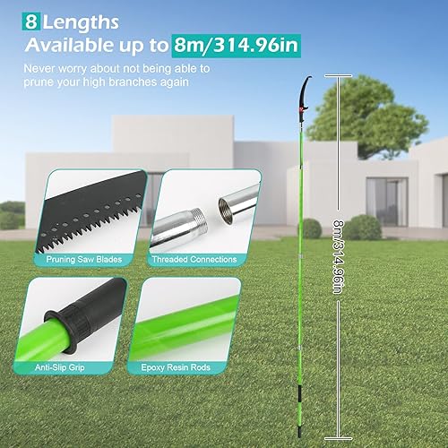 Sega da potatura telescopica, sega a mano, lunghezza regolabile, sega da giardino telescopica con borsa per il trasporto, 2 lame, sega per lavori di ramificazione e cura degli alberi (4,5 m) - Honorern