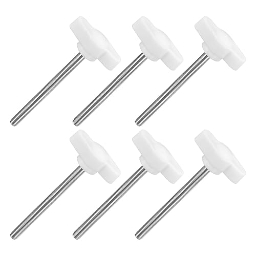 6pz Manopole ad Alette a T a Farfalla, Manopola Serraggio Vite M4 x 50mm Filettatura Maschio Viti Acciaio Inossidabile 304 Maniglia 27mm Dia per Sostituzione Manopola, Bianco - Honorern