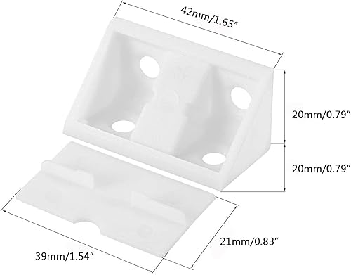 TOP-VIGOR 24 staffe angolari in plastica, staffe angolari a 90 gradi, 4 fori, 42 x 20 x 20 mm, con tappo di copertura per rinforzare i giunti angolari dei cassetti e mobili - Honorern