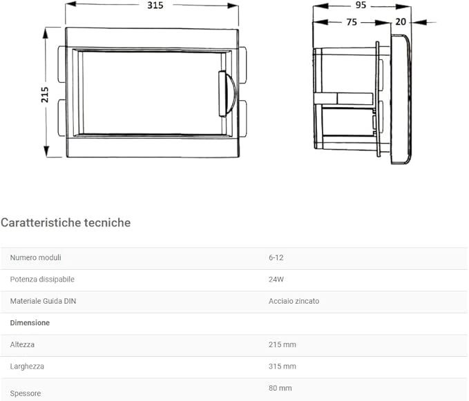 Quadro elettrico Centralino per Cartongesso da 12 a 24 Moduli con Sportello Bianco da incasso per interruttori DIN IP40 - Honorern