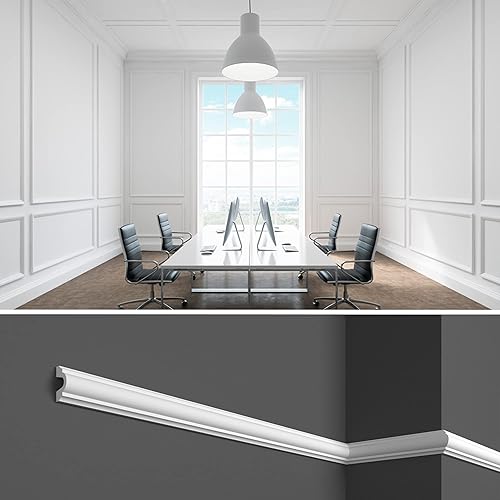 Cornici per parete boiserie, 12 metri di profilo decorativo 3d, in duropolimero bianco rigido(meglio del polistirolo e gesso), da applicare a muro, 12 pezzi da 1 metro (HCR 501) - Honorern