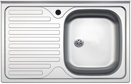 Lavello appoggio acciaio inox 80x50 cm una vasca e gocciolatoio sinistro SA216 - Honorern