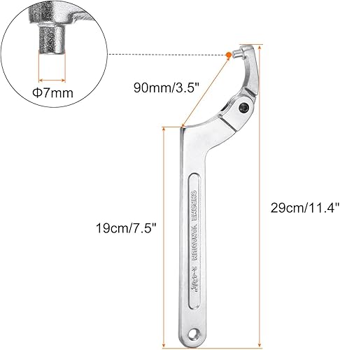 sourcing map Chiave a C da 51-121 mm, regolabile, con perno rotondo, in cromo vanadio, per dadi di bloccaggio, macchine utensili meccaniche, tonalità argento - Honorern