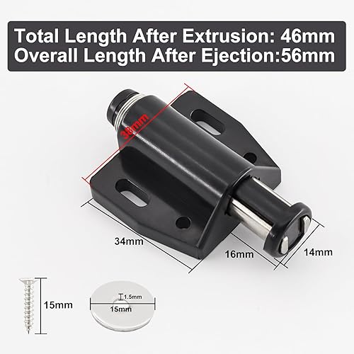 12 apriscatole magnetiche, apriporta a pressione, chiusura magnetica, chiusura magnetica, porta dell'armadio, per ufficio, cassettiera, porta dell'armadio (nero) - Honorern