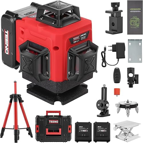 Laser Verde Autolivellante 360 °X 4,16 Linee con Treppiede, Display Digitale LCD, Livello Laser per Architettura e Quadri Sospesi,Incluso 2X4800mAh Batterie,Telecomando, Base Magnetica - Honorern