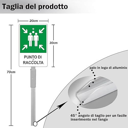 Cartello Punto di Raccolta con Staffa, 20X30CM Cartello di emergenza e sicurezza in alluminio Lunga Durata Fori pre-forati per facile installazione - Honorern