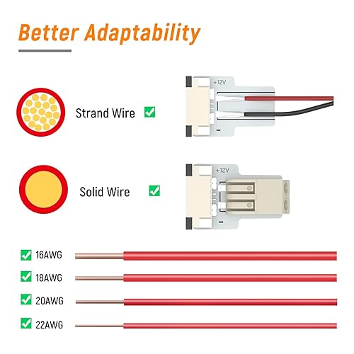Connettori Striscia LED, 10 Pezzi, 2-Pin, 8mm, Senza Saldatura, per Strisce LED 5V 12V 24V SMD 3528 2835 Monochrome - Honorern